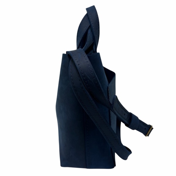 Portland Square Solid Blue Leather Handbag - Picture 4 of 8